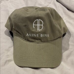 Anine Bing Khaki Green Logo Cap